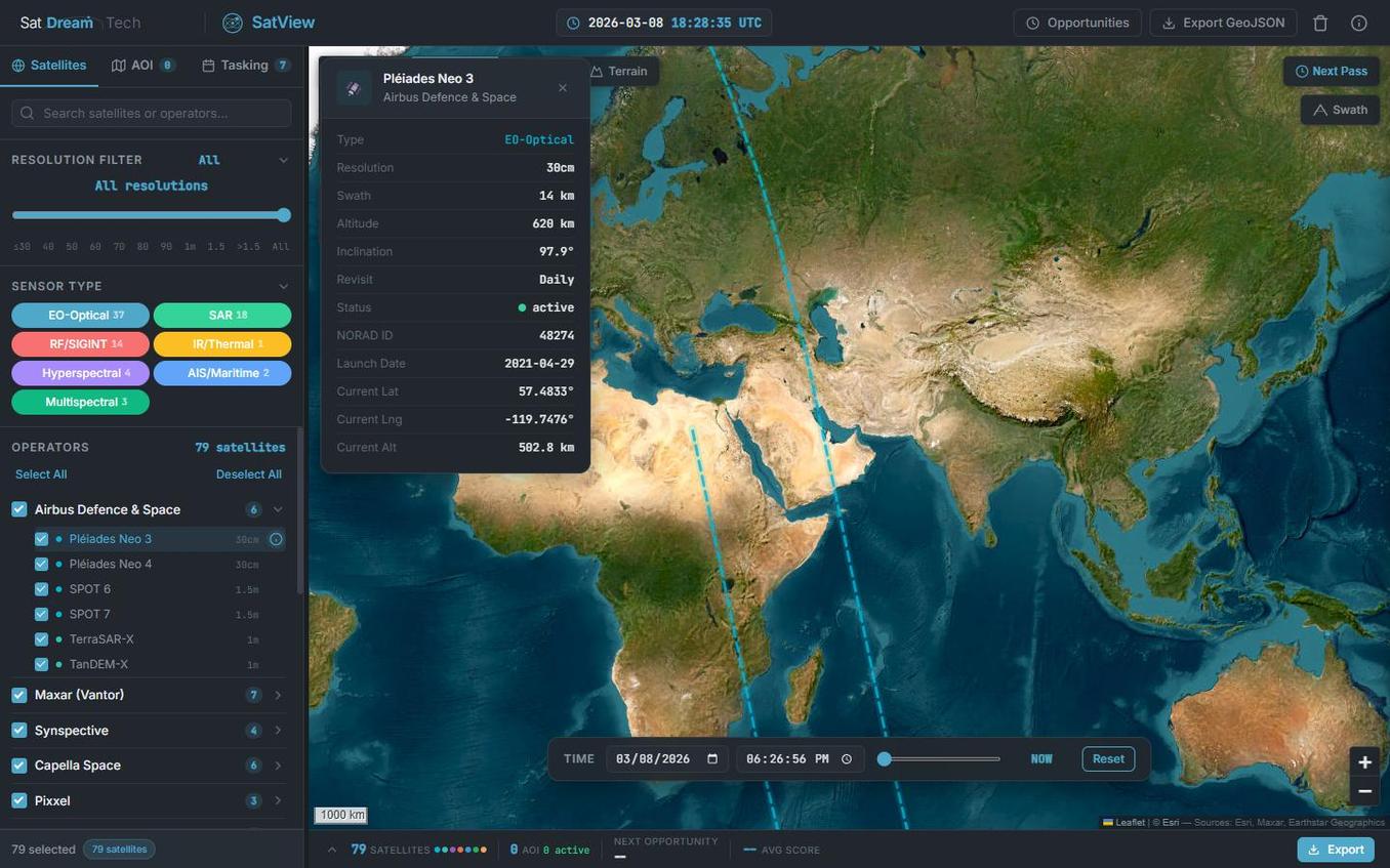Satellite intelligence detail panel